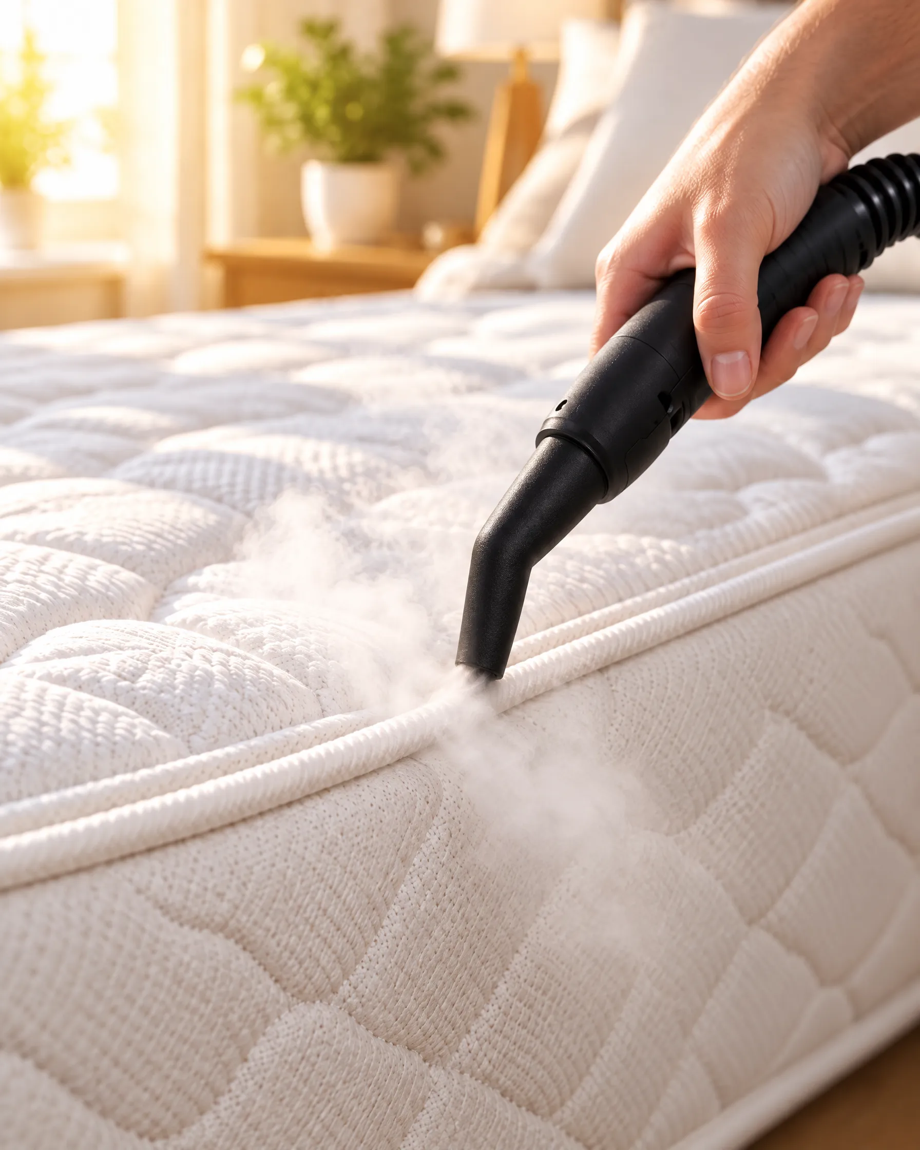 La buse coudée passée le long de la couture d’un matelas